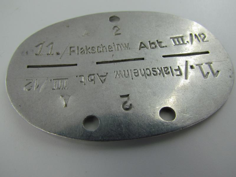 Luftwaffe Flakscheinwerfer Dogtag