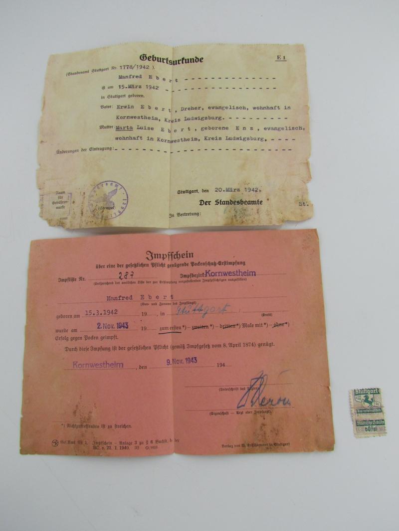 Birth certificate and vaccination card from one person