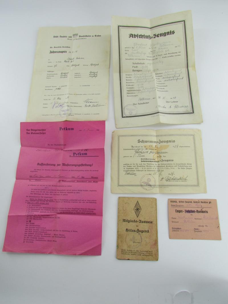 Hitler Jugend Paperwork Grouping With Member Pass