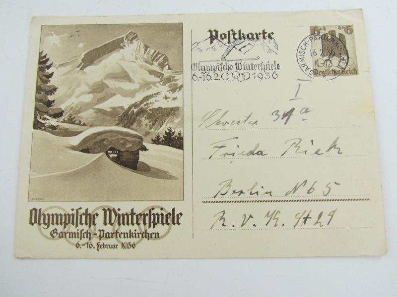 Postcard Olympic Wintergames 1936 Garmisch Partenkirchen)