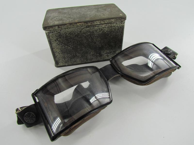 Pre War Army Issue Motorcycle Goggles In Original Case