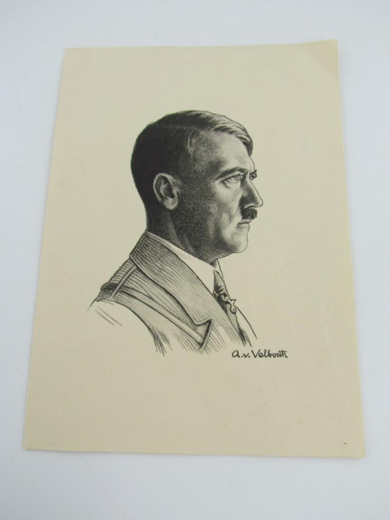 Sketch Adolf Hitler Portrait Made By A.von Volborth ( 1885-1973 )