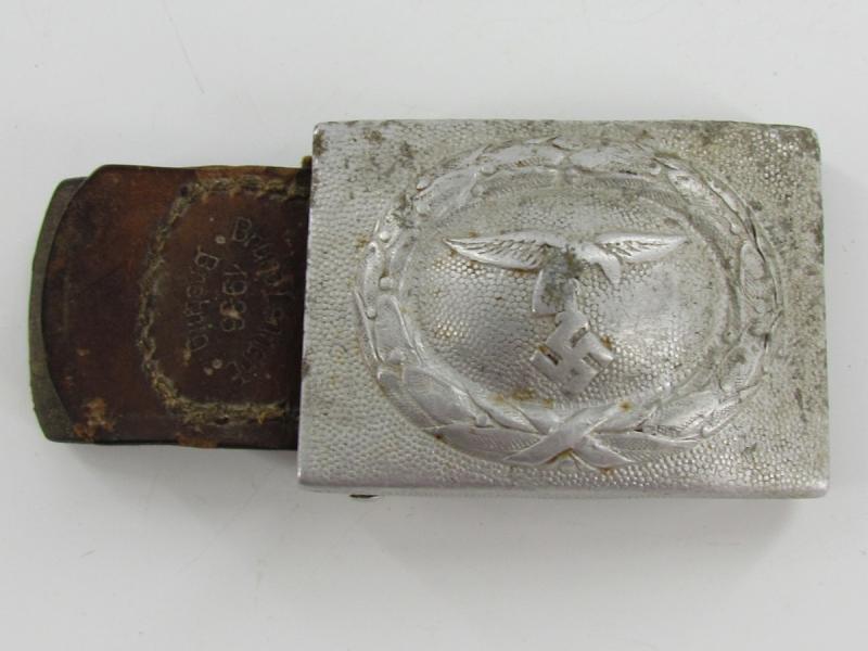 Tabbed Aluminum Luftwaffe Drooptail Buckle Marked 1936 And LBA