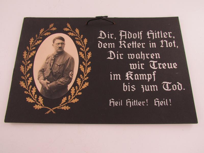 Wooden Plate With Photo Adolf Hitler And Text