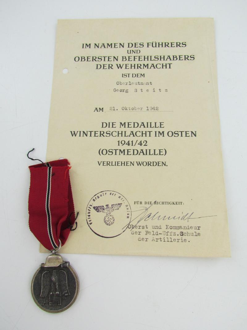 German Eastern Front Medal With Award Document