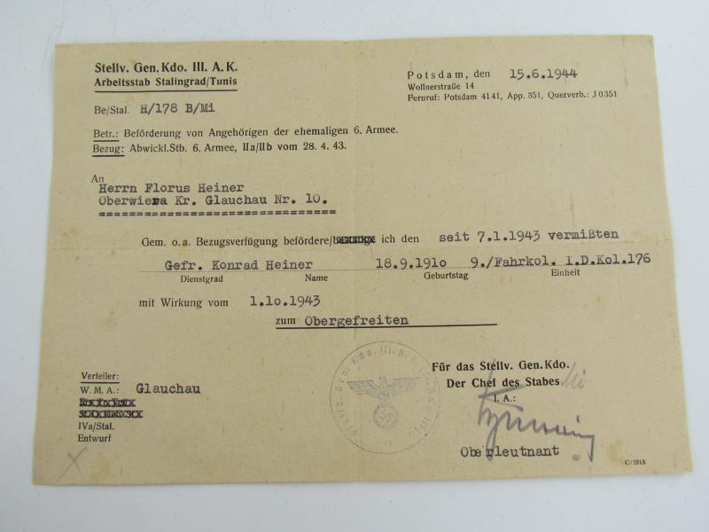 Wehrmacht Letter to the Father of a Missing Soldier 1944