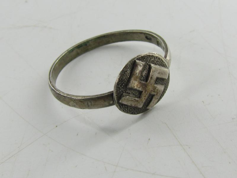 NSDAP Swastika Ring Silver Nazi Party Member