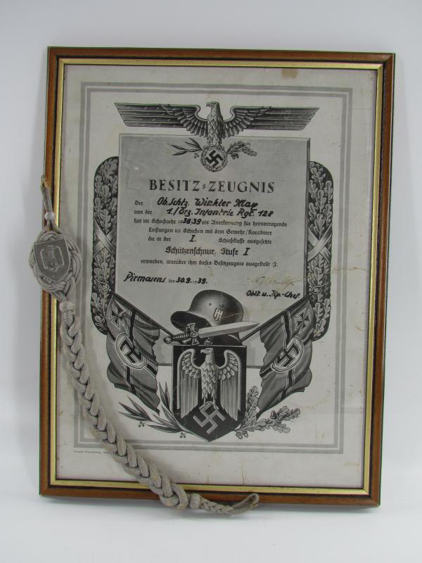 Wehrmacht 1st Grade Shooting Lanyard (Schützenschnur 1. Stufe) With Certificate