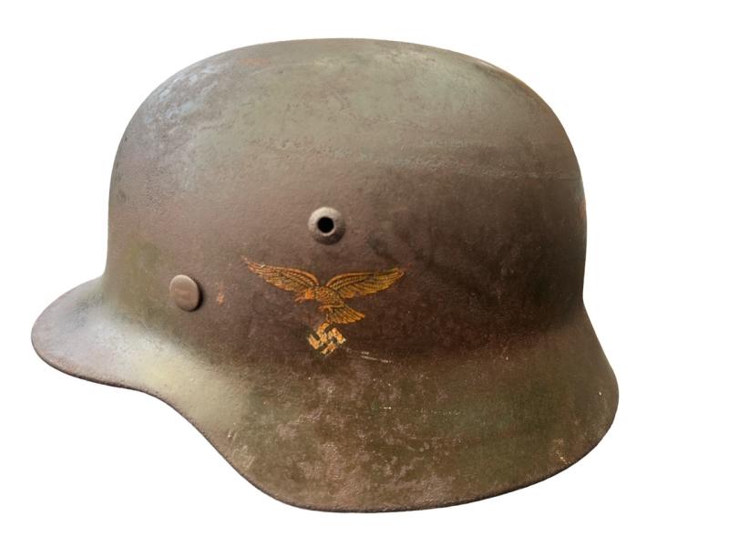 Early Brown M35 Luftwaffe DD Helmet With Droop Tail Eagle ET64