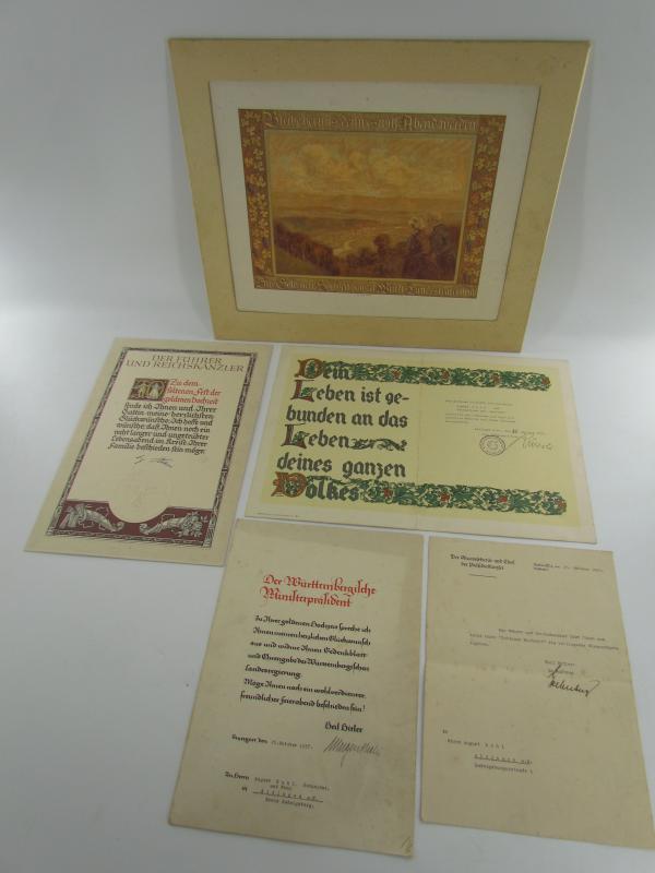 Third Reich Golden Wedding Anniversary Award Grouping 1937