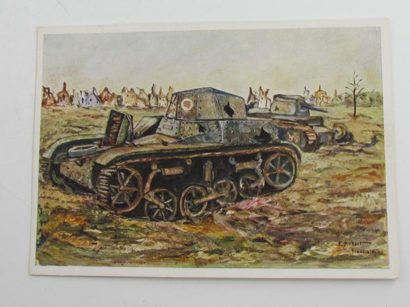 Postcard : Destroyed French Tank Renault AMR 33 VM