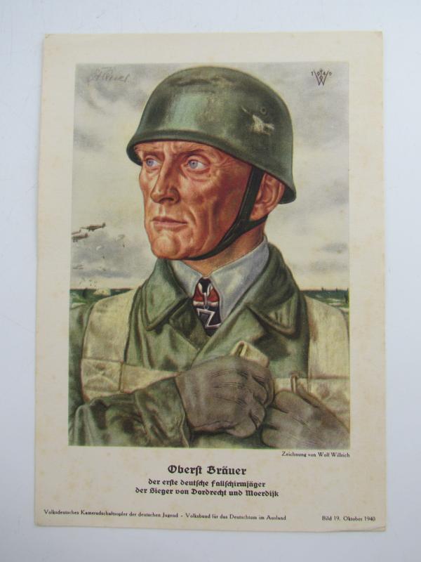 Third Reich Print Paratrooper Oberst Bräuer