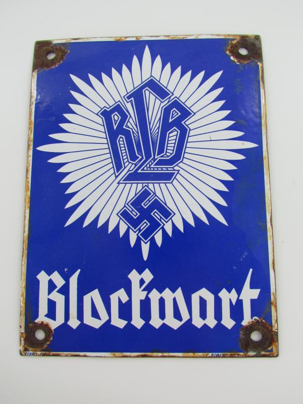 Enamel Sign RLB Blockwart Reichsluftschutzbund ( Reproduction? )