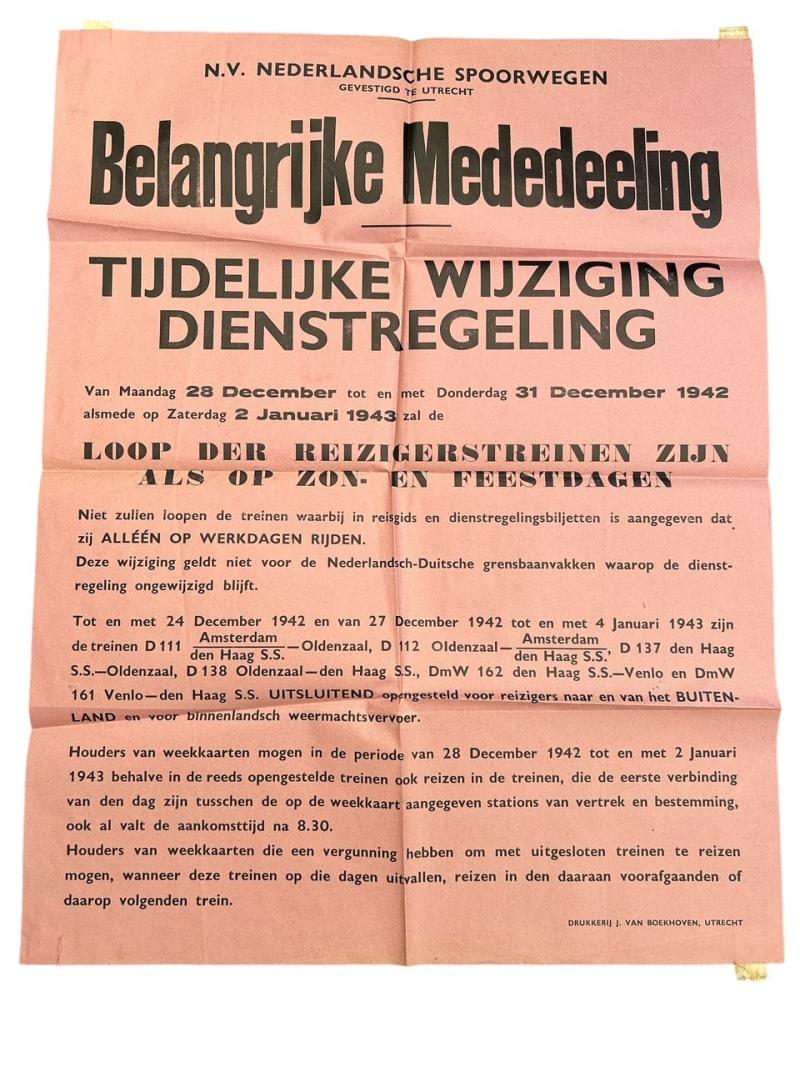 Original Dutch Railway Leaflet : Belangrijke Mededeeling