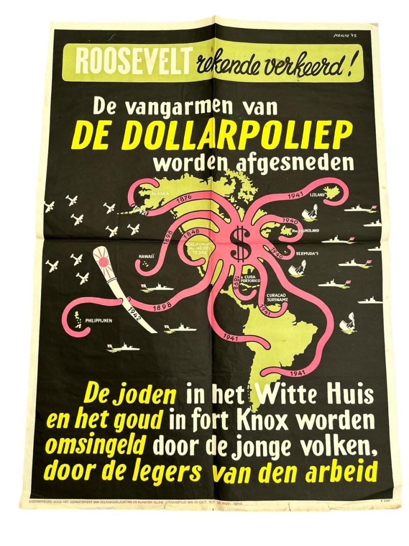 WW2 Poster : De Vangarmen van de Dollarpoliep ( Louis Manche )