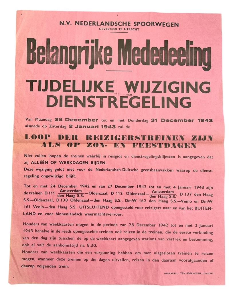 Original Dutch Railway Leaflet : Belangrijke Mededeeling