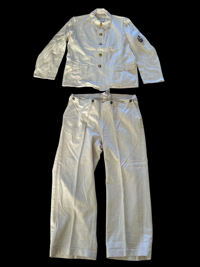 Kriegsmarine white ‘Drillich’ work outfit jacket and trousers