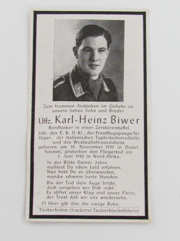 Luftwaffe radio operator Death Card