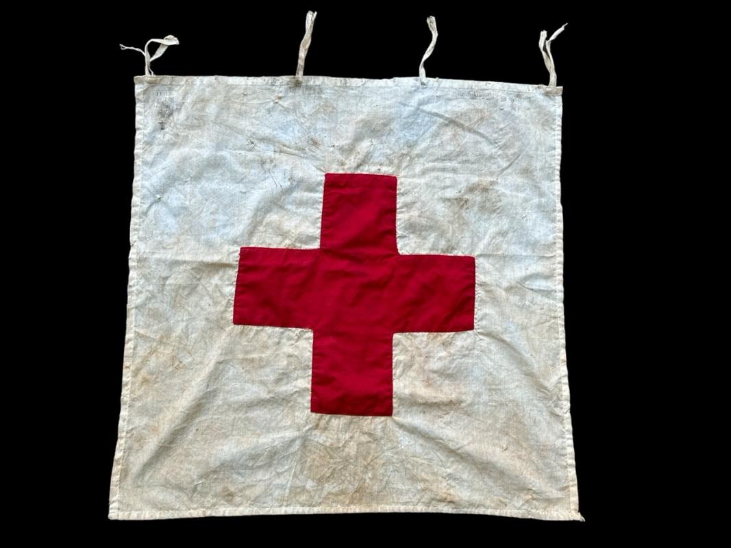 DRK ( Deutsches Rotes Kreuz ) Field Hospital Flag ...Marked