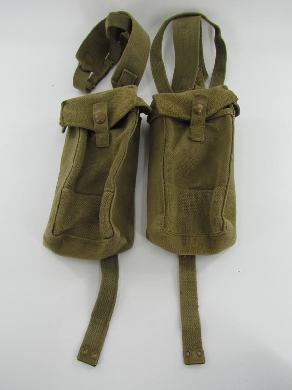 British WWII Basic Pouches ( Blancoed ) with Straps