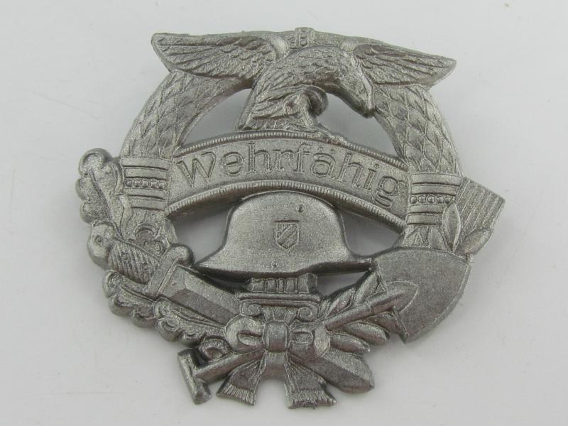 German Third Reich Wehrfähig (Fit for Service) Plastic Badge