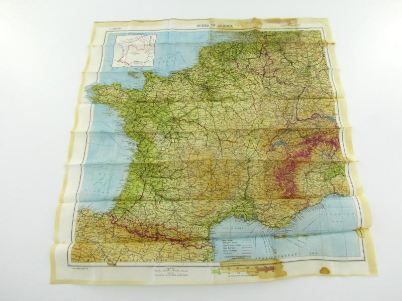 US WWII Paratrooper Silk Escape map 'Zones of France' D-Day