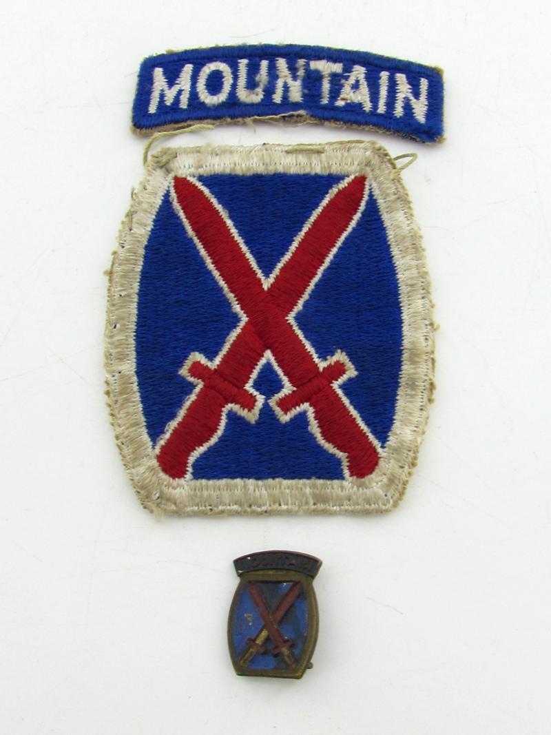 US WWII 10th Mountain Division Patch With Tab & Cap Pin