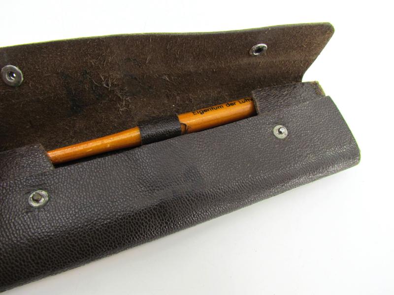 German leather case with luftwaffe ink pens + pencils