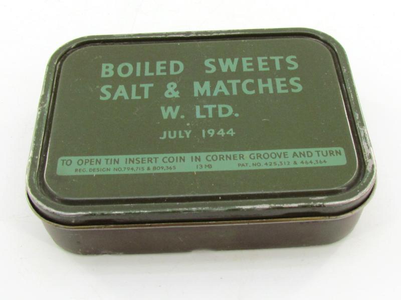 British Boiled Sweets Salt & Matches Ration Tin 1944