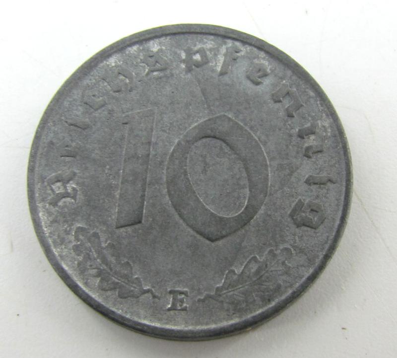 Original 1945 German 10 Reichspfennig Coin – Muldenhütten Mint (“E”)