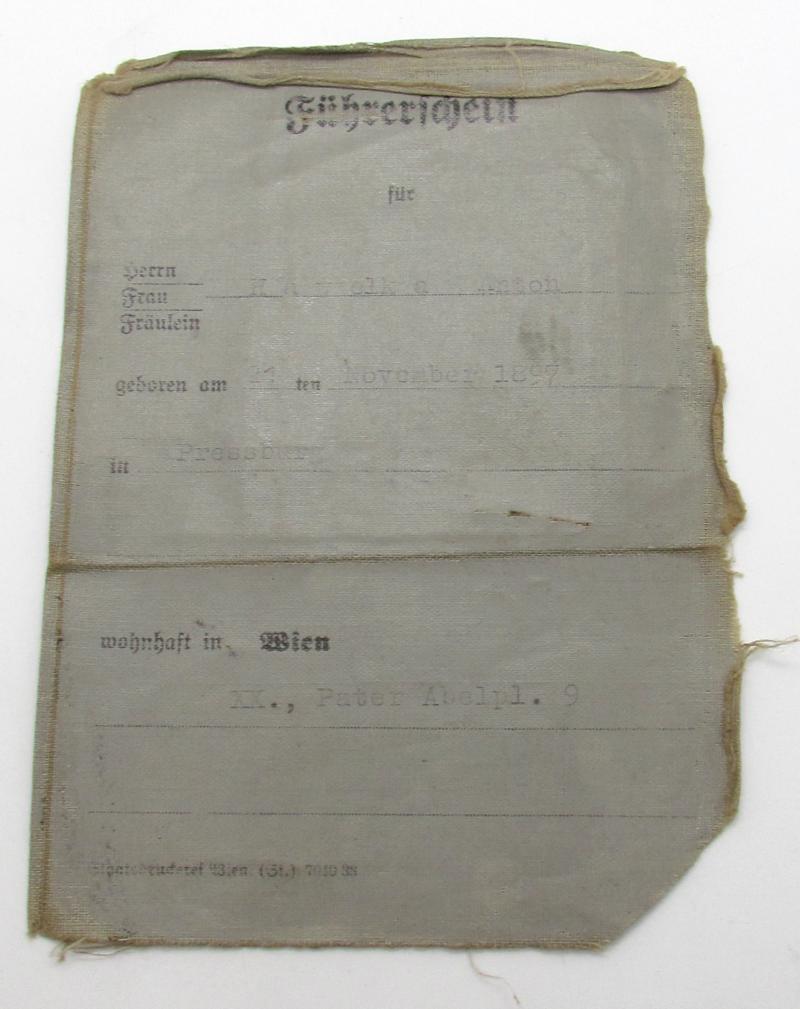 Führerschein 1938 (Drivers Licence) with photo