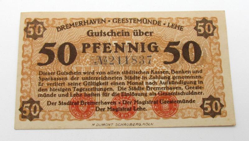 50 Pfennig Banknote Emergency Money